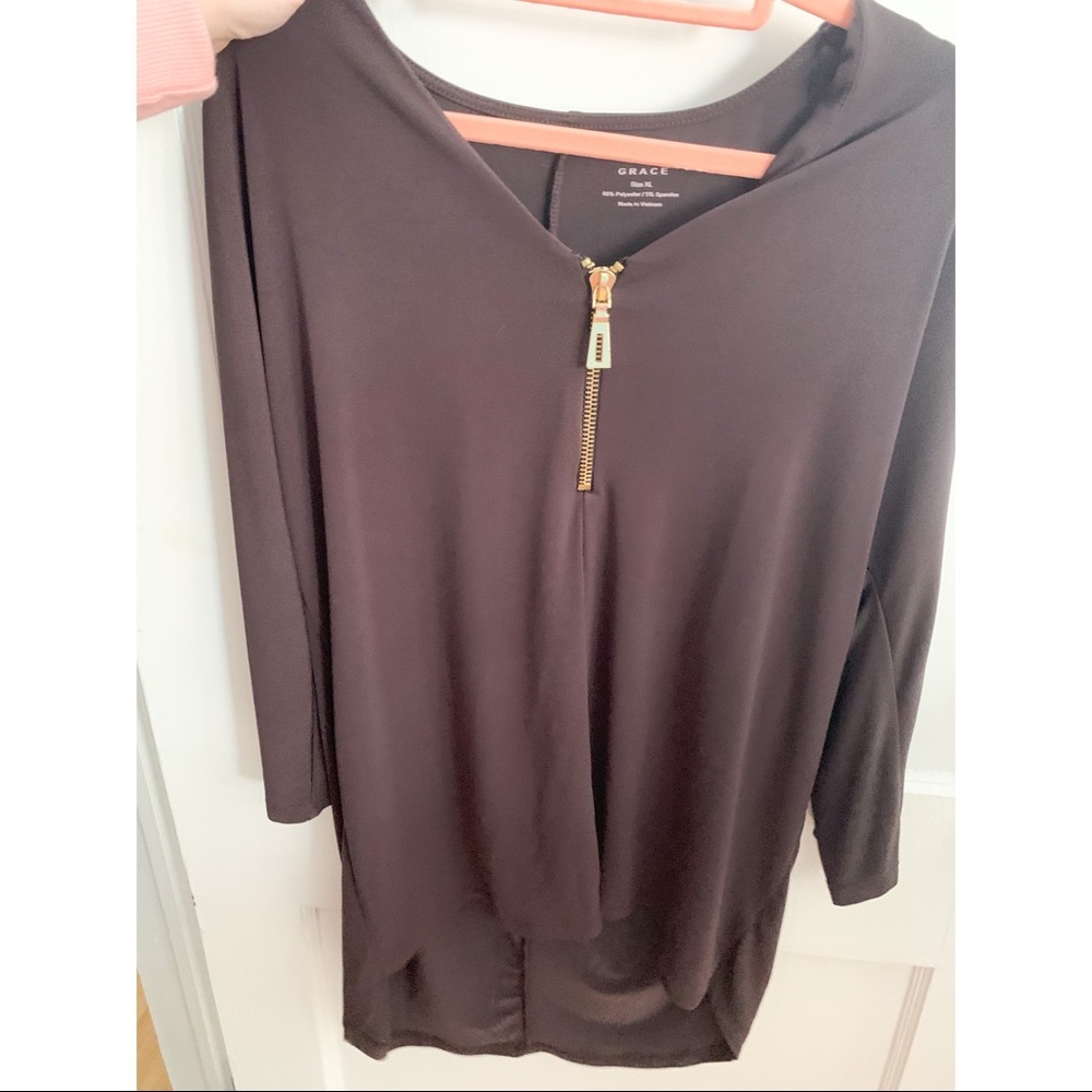 Quarter Sleeve Brown Tunic Blouse